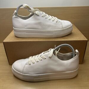Deltan White Leather Platform Sneakers - Minimalist Classic Style size size 8.5